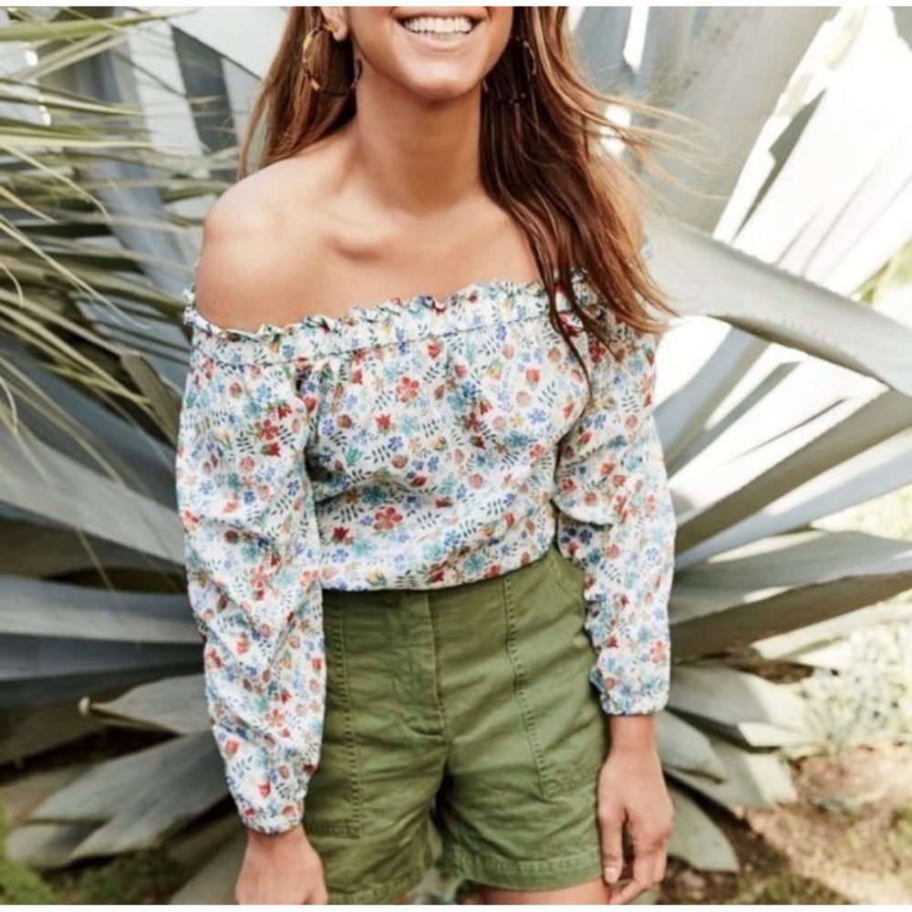J.Crew Liberty Art Fabrics Edenham Off Shoulder Floral Cotton Top 10 Multi